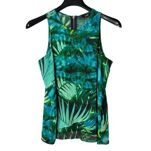 ANA A New Approach Sheer Layered Sleeveless Blouse Top Size L Tropical Leaves